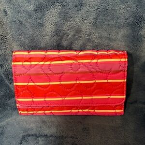 Avon Pink and Red Striped Quilted Clutch